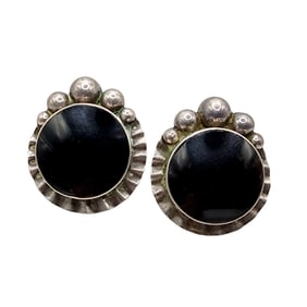 Taxco TP-69 Vintage Sterling Large Onyx Earrings