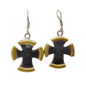 Signed 'DMA' Taxco Mexico Sterling Cross Earrings