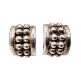 Large Vintage Mexico Sterling Curved Bead Earrings