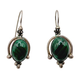 Vintage Southwest Sterling Malachite Earrings