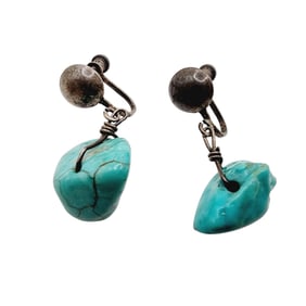 Vintage Sterling Turquoise Chunk Earrings