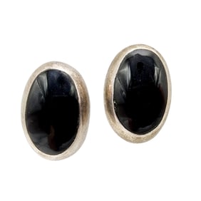 Signed Mexico Vintage Sterling Onyx Oval Earrings