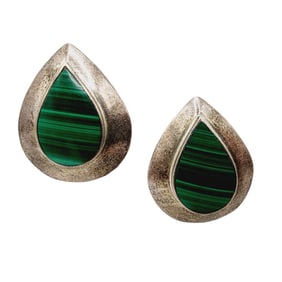 Southwest Sterling Teardrop Malachite Earrings
