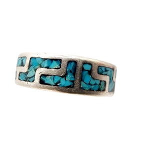 Sterling Southwest Crushed Turquoise Ring Sz 7.5