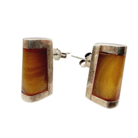 Mexico Sterling Modernist Tiger Eye Earrings