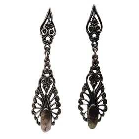 Signed 'HOB' Mexico Vintage Sterling Ornate Earrings