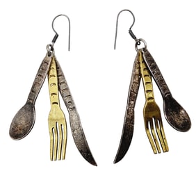 Vintage Signed Taxco TS-81 Laton Cutlery Sterling Dangle Earrings
