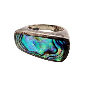 Signed 'CFJ' Vintage Sterling Abalone Ring Sz 6