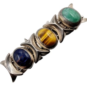 Signed Taxco Sterling XO Multi Stone Bracelet