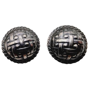 Designer Signed Lattice Pie Vintage Sterling Earrings