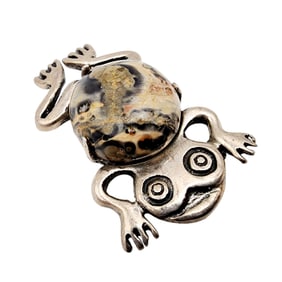 Signed Southwest Vintage Sterling Jasper Frog Brooch