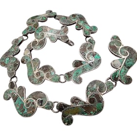 Vintage Mexico Mosaic Inlay Sterling Necklace