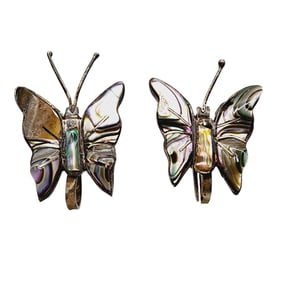 Vintage Mexico Sterling Abalone Butterfly Earrings