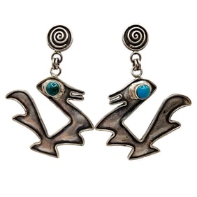 Vintage South American? Sterling Turquoise Bird Earrings
