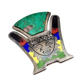 Vintage Peru Sterling Multistone Warrior God Brooch Pendant