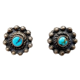 Vintage Navajo Sterling Turquoise Snake Eye Earrings