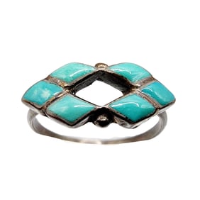 Southwest Sterling Turquoise Inlay Ring Sz 6