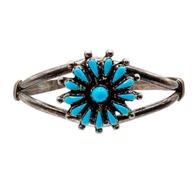 Southwest Signed Sterling Petit Point Turquoise Cuff Bracelet