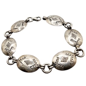 Vintage Navajo Sterling Concho Stamped Link Bracelet