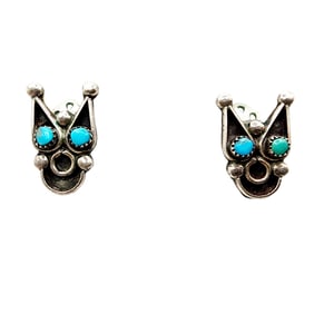 Vintage Zuni Sterling Turquoise Snake Eye Earrings