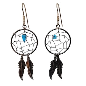 Southwestern Sterling Dream Catcher Earrings