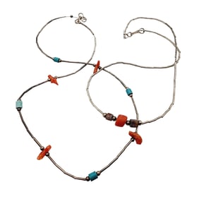 Sterling Liquid Silver Coral Turquoise Bead Necklaces - Lot of 2