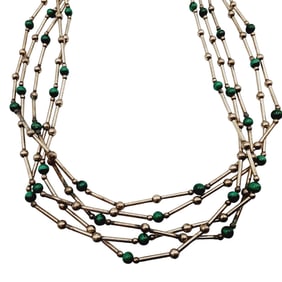 Southwest Sterling Multistrand Liquid Silver Malachite Necklace