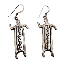 Southwestern Sterling Dancing Yei Kachina Dangle Earrings