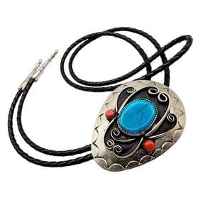 Navajo Style Turquoise Coral Bolo Tie