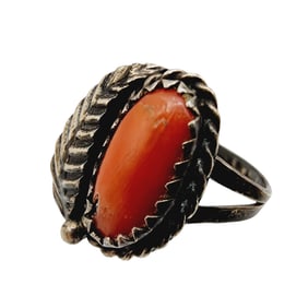 Vintage Navajo Sterling Coral Ring Sz 6