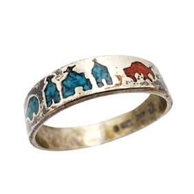 Southwest Sterling Crushed Turquoise Inlay Ring Sz 12