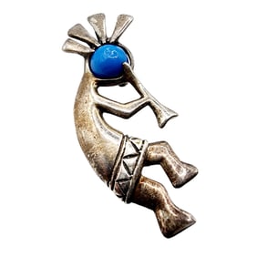 Jim Calladitto Navajo Sterling Turquoise Kokopelli Flute Player Pendant