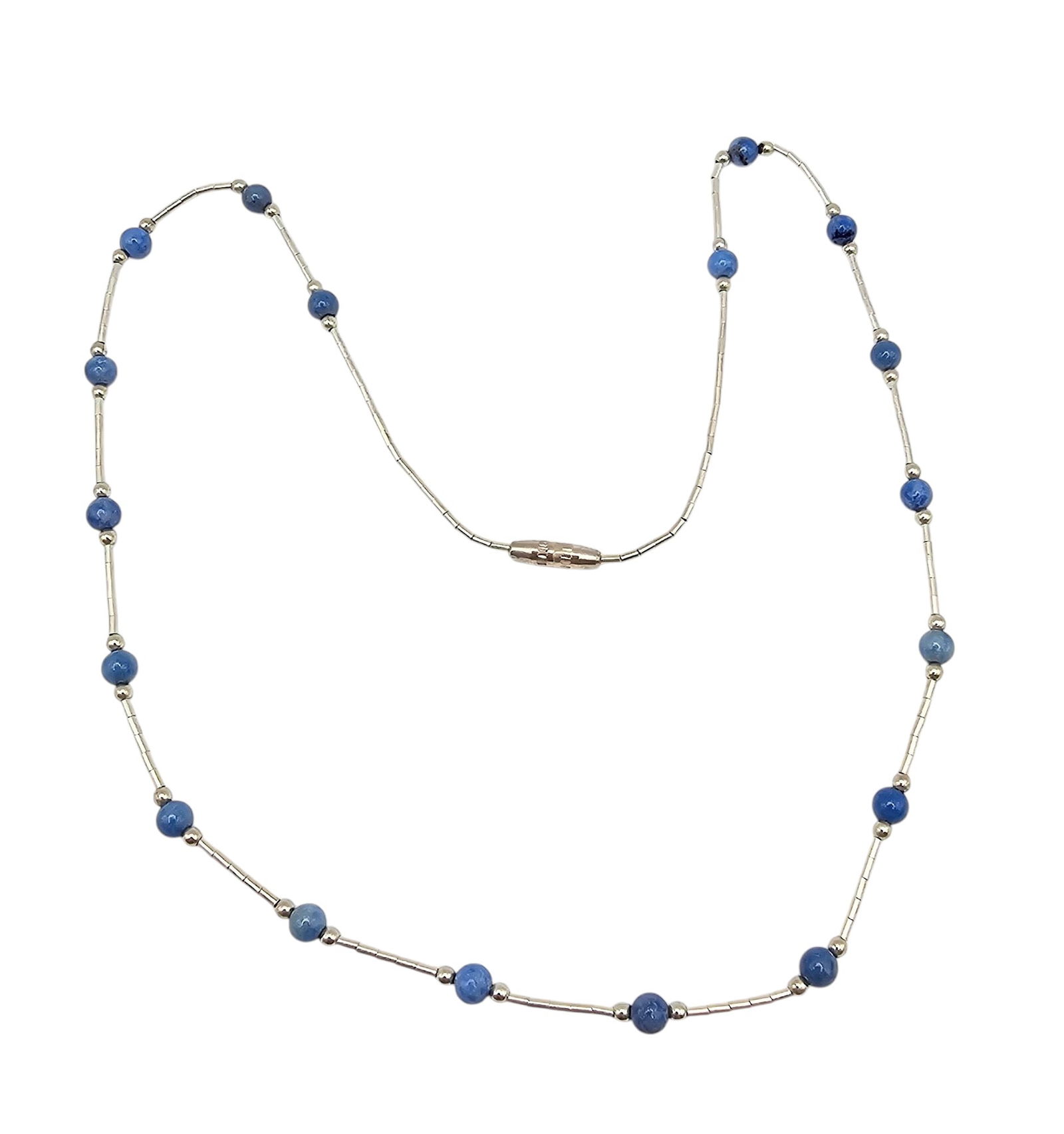 Sterling Liquid Silver Sodalite Necklace: Sterling Liquid Silver Sodalite Necklace 4.4 G
