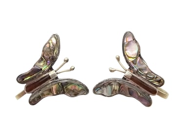 Signed Mexico Sterling Abalone Butterfly Earrings
