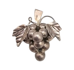 Signed Mexico Sterling Hollow Form Grape Cluster Brooch Pendant