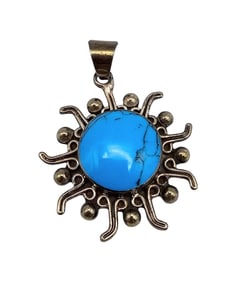 Mexico Sterling Turquoise Sun Pendant