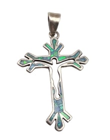 Mexico 950 Sterling Opal Cross Pendant