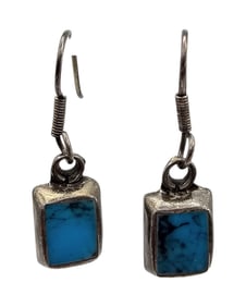 Signed TA Mexico Sterling Turquoise Drop Dangle Earrings