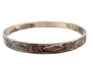 Mexico Sterling Floral Bangle Bracelet