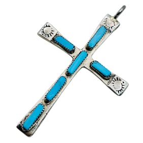 Zuni Signed Cecilia Iule Large Turquoise Cross 12.03 G