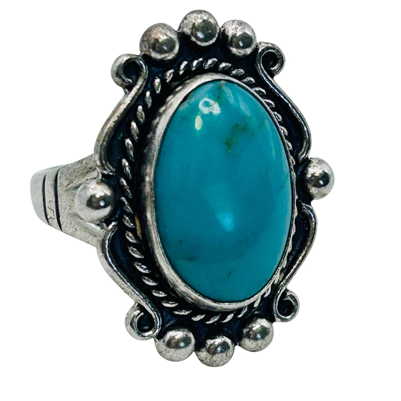 Bell Trading Post Sterling Turquoise Ring Size 6.5, 7.26 G (1 of 6)
