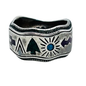 Carolyn Pollack Sterling Inlay Storytelling Ring Size 5, 5.78 G