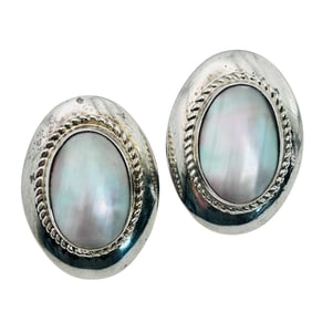 QT Southwest Mother-of-pearl Sterling Oval Stud Back Earrings 10.36 G