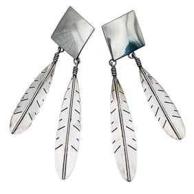 Native Sterling Pushback Dangle Feather Earring 16.86 G