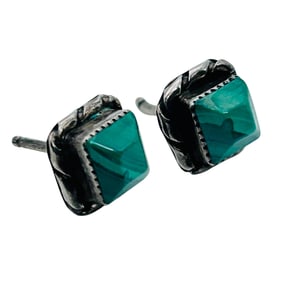 Navajo MALACHITE Sterling Stud Earrings 1.73 G