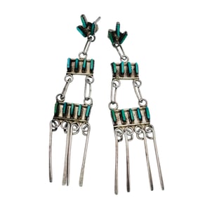 Zuni Turquoise Needlepoint Chandelier Waterfall Earrings 4.73g