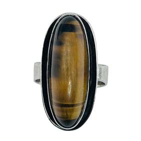 Signed WWL Navajo Tigers Eye Sterling Ring Size 7, 10.38g