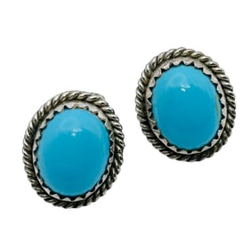 Native Signed MKM Turquoise Over Pushback Earrings 2.73 G