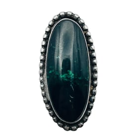 Navajo Signed Malachite Sterling Oval Ring Size 7, 7.9 G