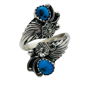 Navajo Sterling Turquoise Bypass Pass Ring Size 6, 4.82 G
